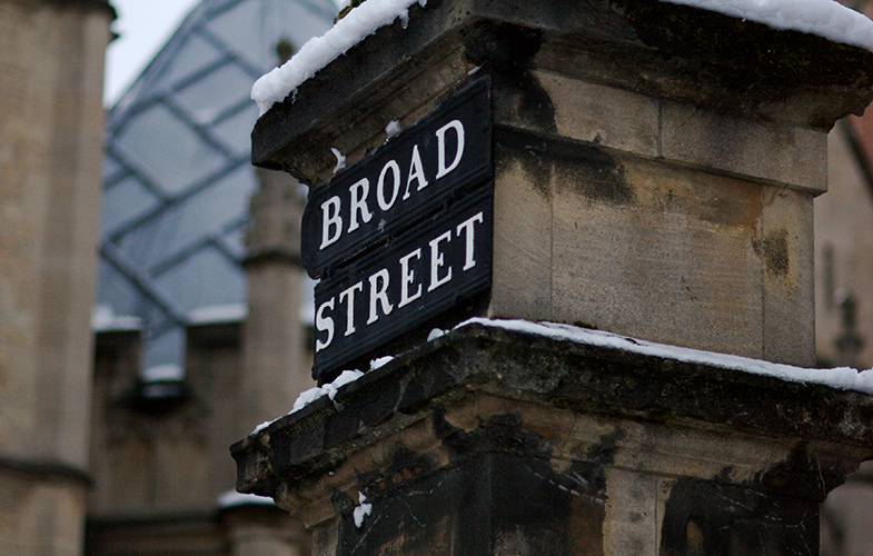 Broad street under the snow, Bodleian Libraries, University of Oxford