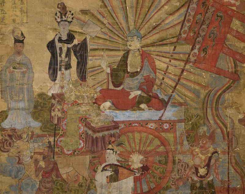 A section of a colourful manuscript illustration