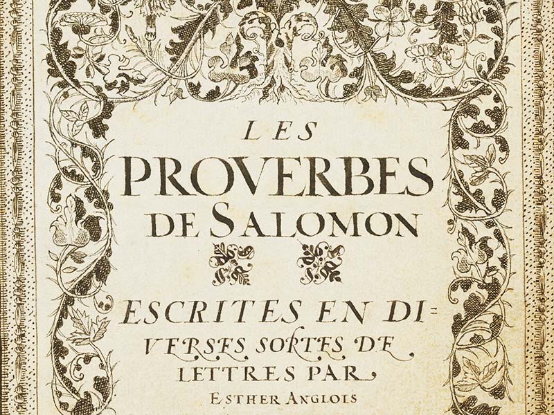 The decorative frontispiece for 'Les Proverbes de Salomon'