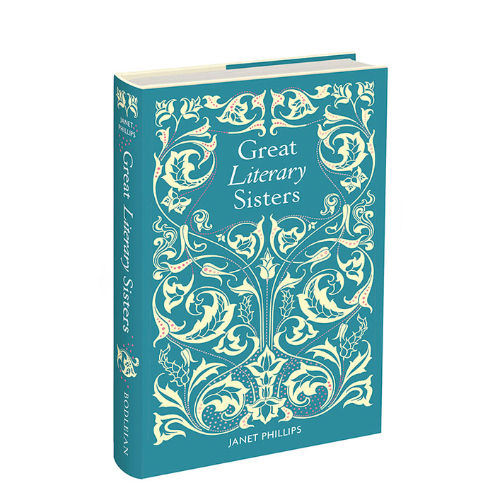 A 3D view of the front cover and spine of 'Great Literary Sisters' by Janet Phillips