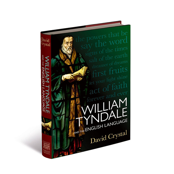 A 3D view of the front cover of 'William Tyndale and the English Language' by David Crystal