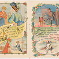 Two illustrated limericks on either side of a page advertising a lady's blouse and socks