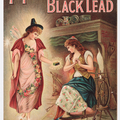 The image is a take on Cinderella - a woman sits on a chair whilst her fairy godmother hands her a tin of Nixey's Black Lead - the product being advertised