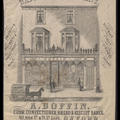 Drawing of a domestic looking building with a restaurant on the ground floor - the company name is advertised above and below the drawing