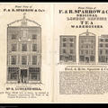 Four drawings of tall brick buildings - tea warehouses - with the company name and advert text underneath