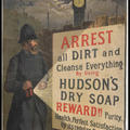 A drawing of a policeman shining a torch at a sign advertising soap