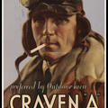 Man in old-fashioned pilot headgear smoking in an advert for Craven "A" cigarettes