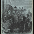 Queen Victoria in mourning clothes sits surrounded by three women. The text of the advertisement is around the image