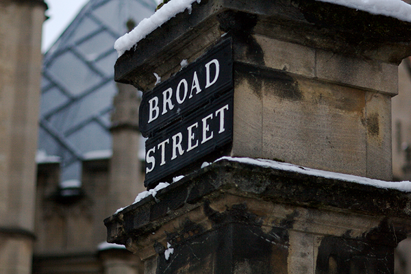 Broad street under the snow, Bodleian Libraries, University of Oxford