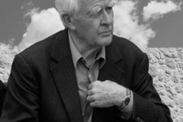 Black-and-white photograph of John le Carré