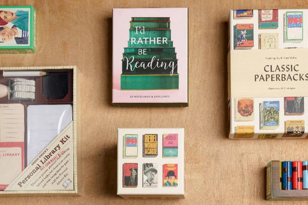 A selection of books and gifts for book lovers on a table