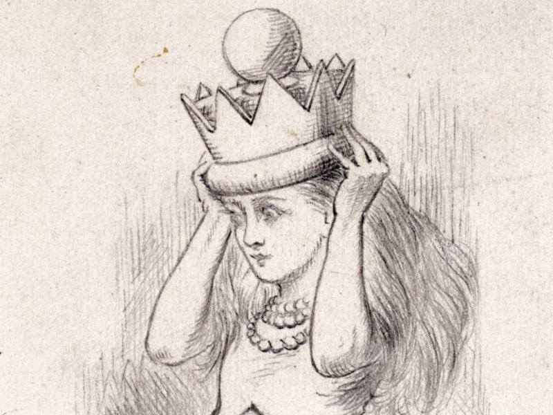 A sketch showing a young girl wearing a crown