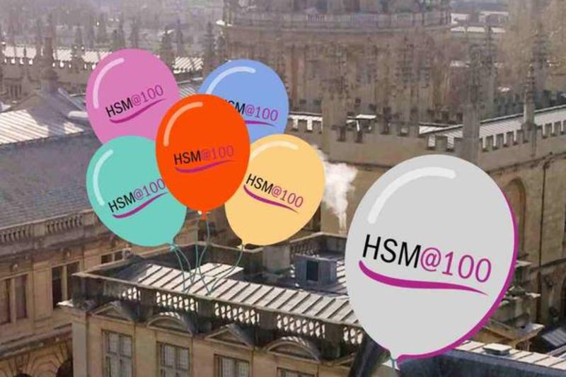 Six coloured balloons imposed over the roof of the History of Science Museum building