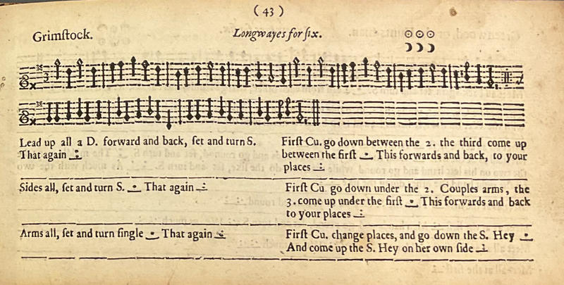 Music notations showing the music and dance instructions for Grimstock