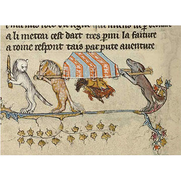A detail showing an animal funeral procession of a fox