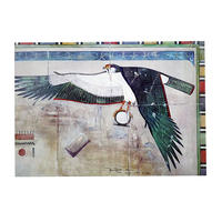 An A5 sketchpad with a colourful painting of a horus falcon made from an Egyptian tomb painting